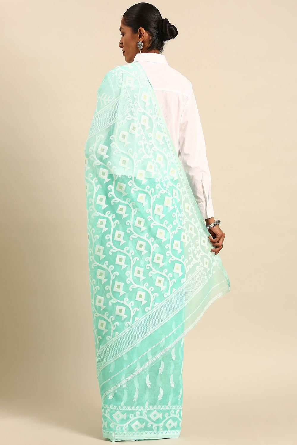 Sea Green Silk Blend Saree