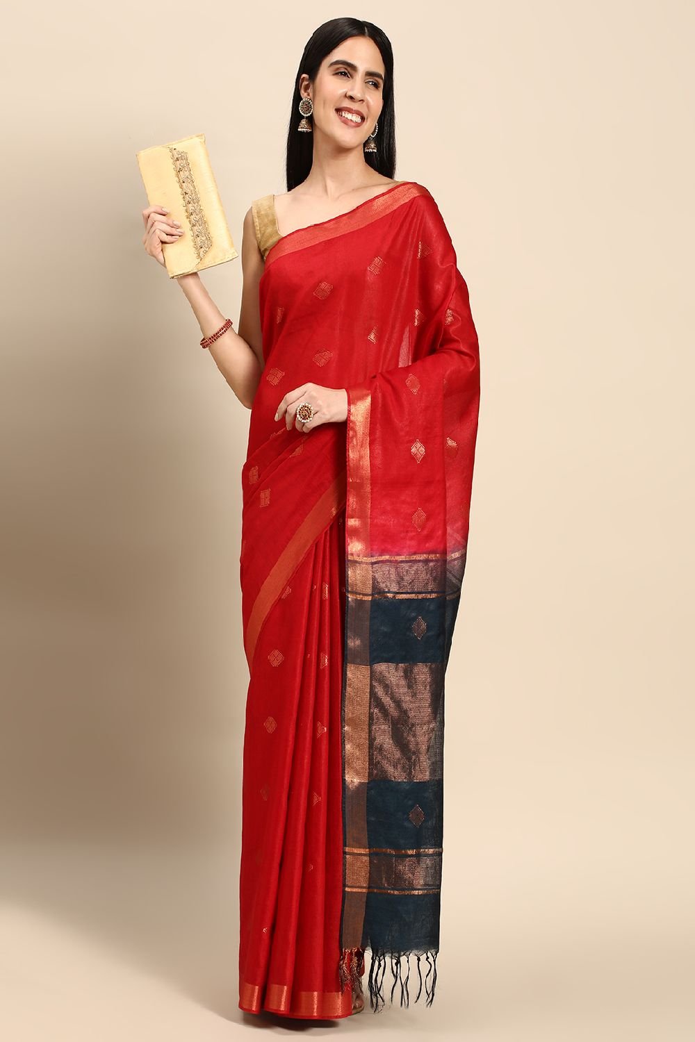 Red Silk Blend Saree