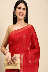 Red Silk Blend Saree