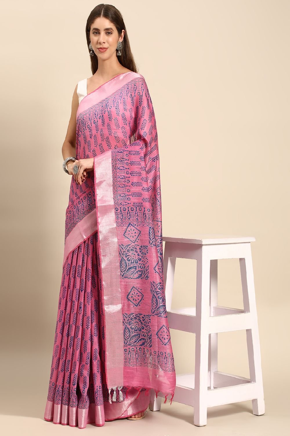 Pink Silk Blend Saree