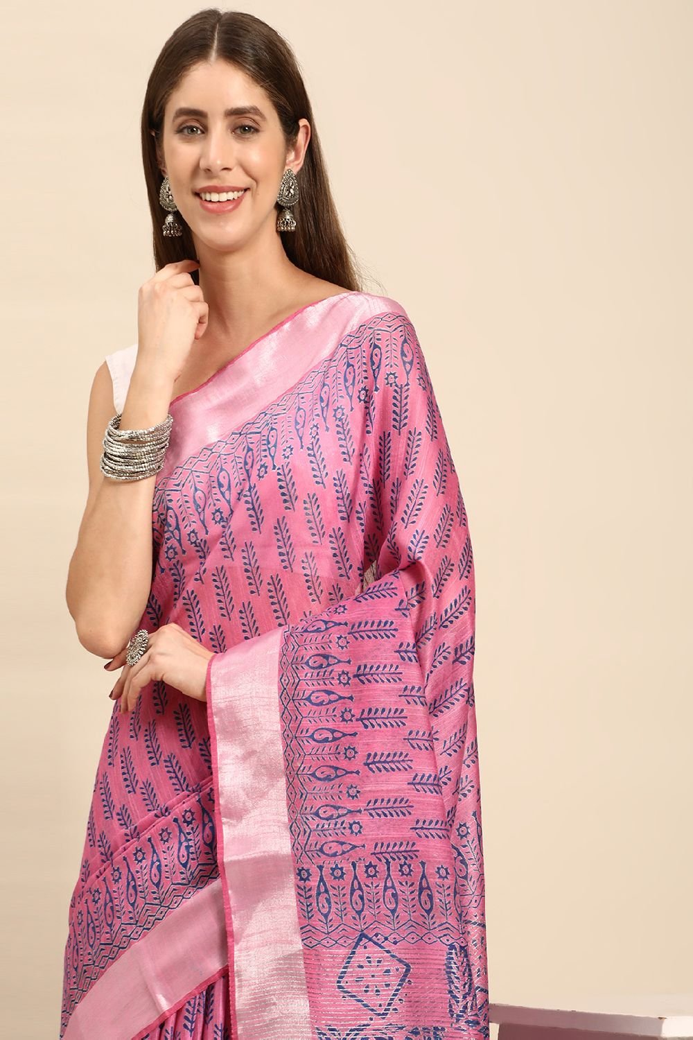 Pink Silk Blend Saree