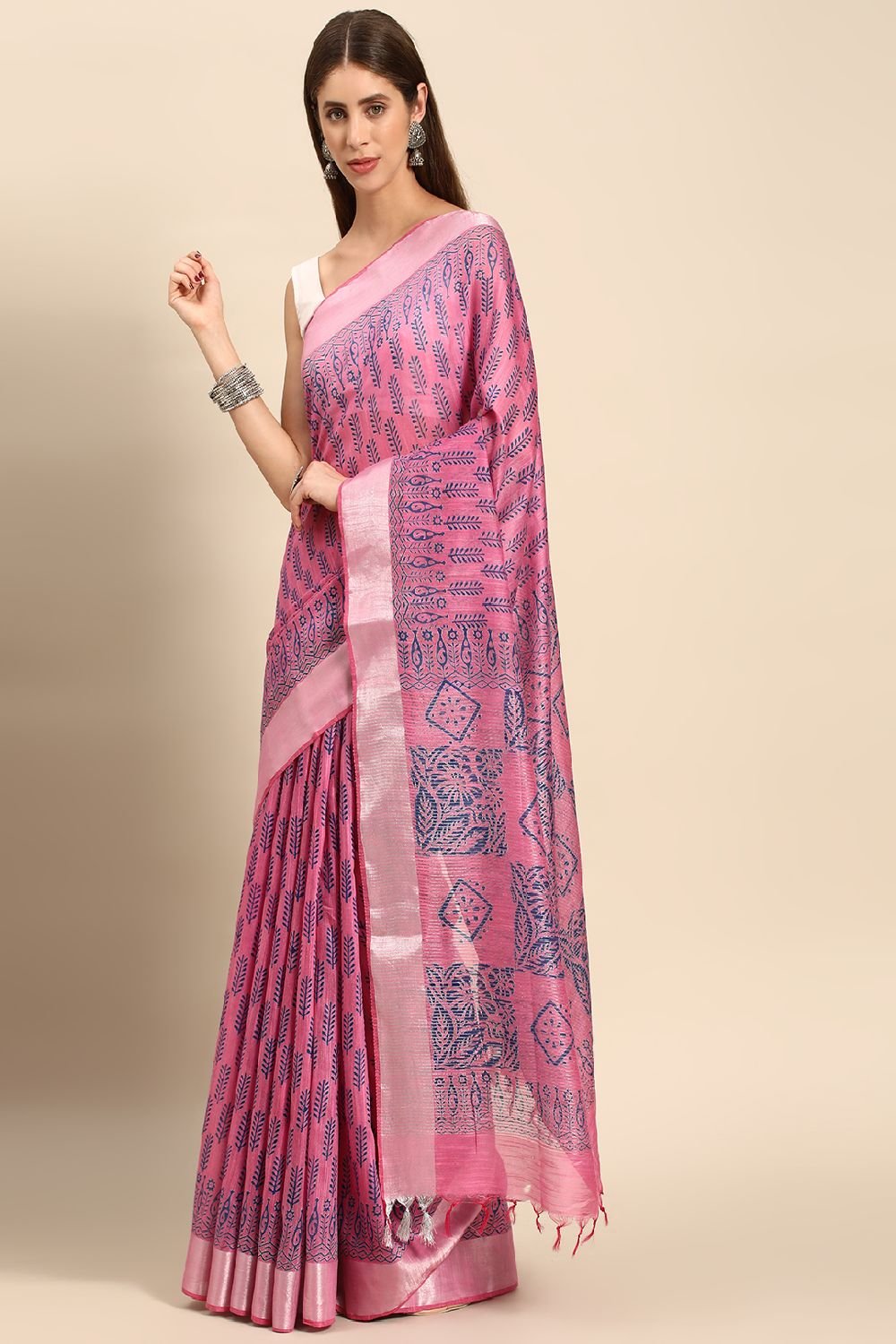 Pink Silk Blend Saree