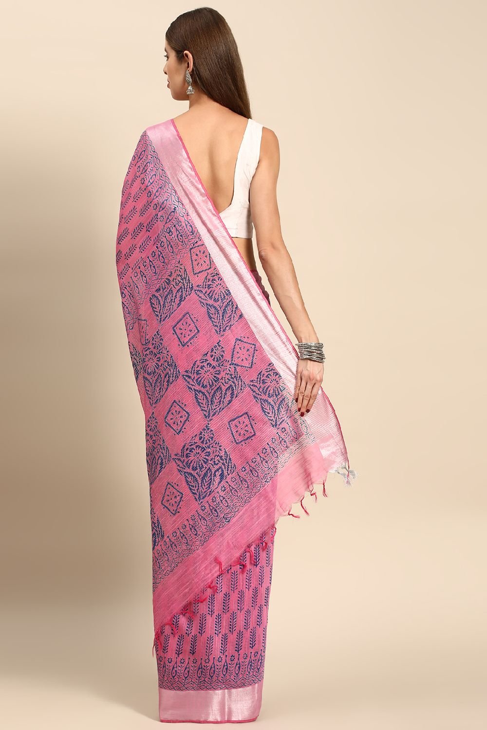 Pink Silk Blend Saree