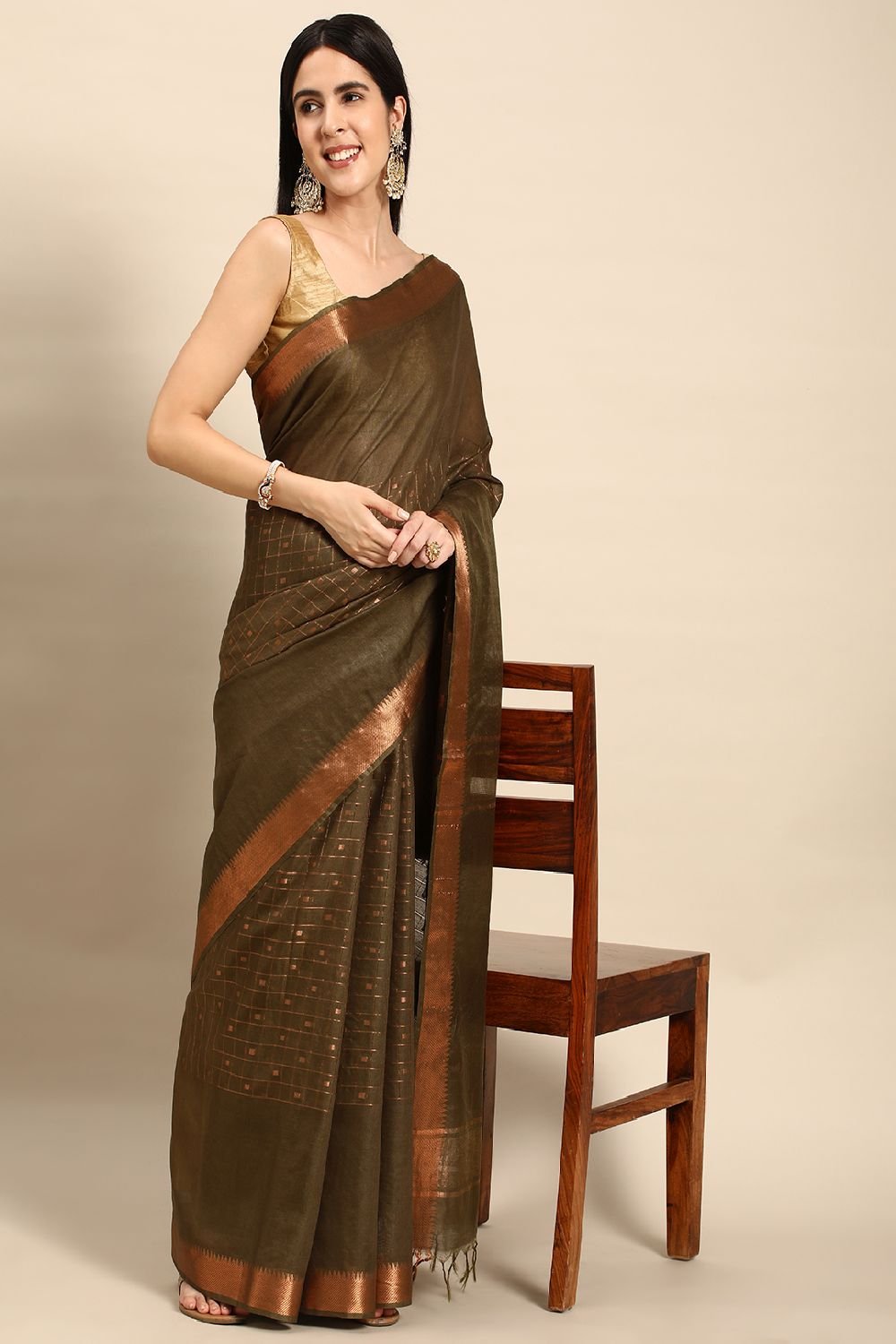 Green Silk Blend Saree