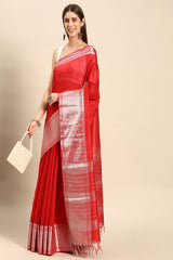 Red Silk Blend Saree