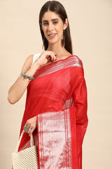 Red Silk Blend Saree