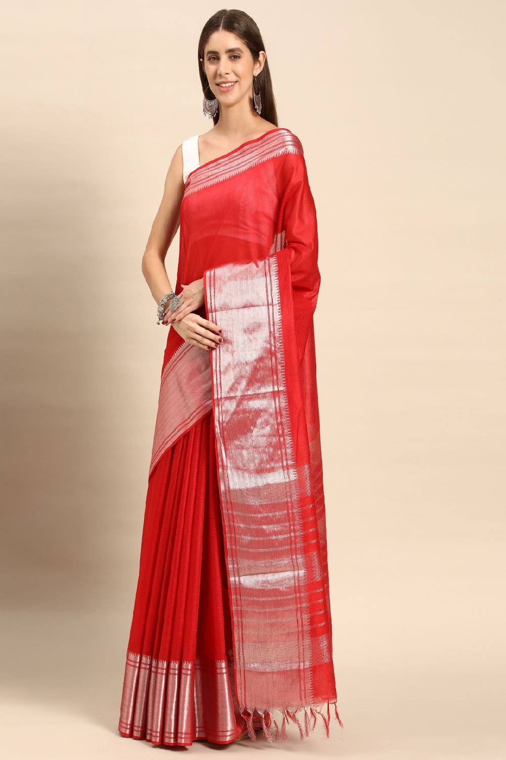 Red Silk Blend Saree