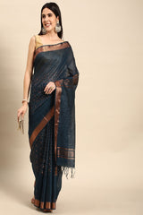 Navy Blue Silk Blend Saree