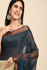 Navy Blue Silk Blend Saree