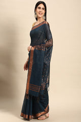 Navy Blue Silk Blend Saree