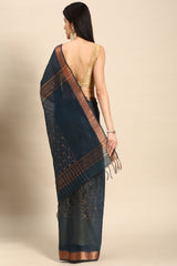 Navy Blue Silk Blend Saree