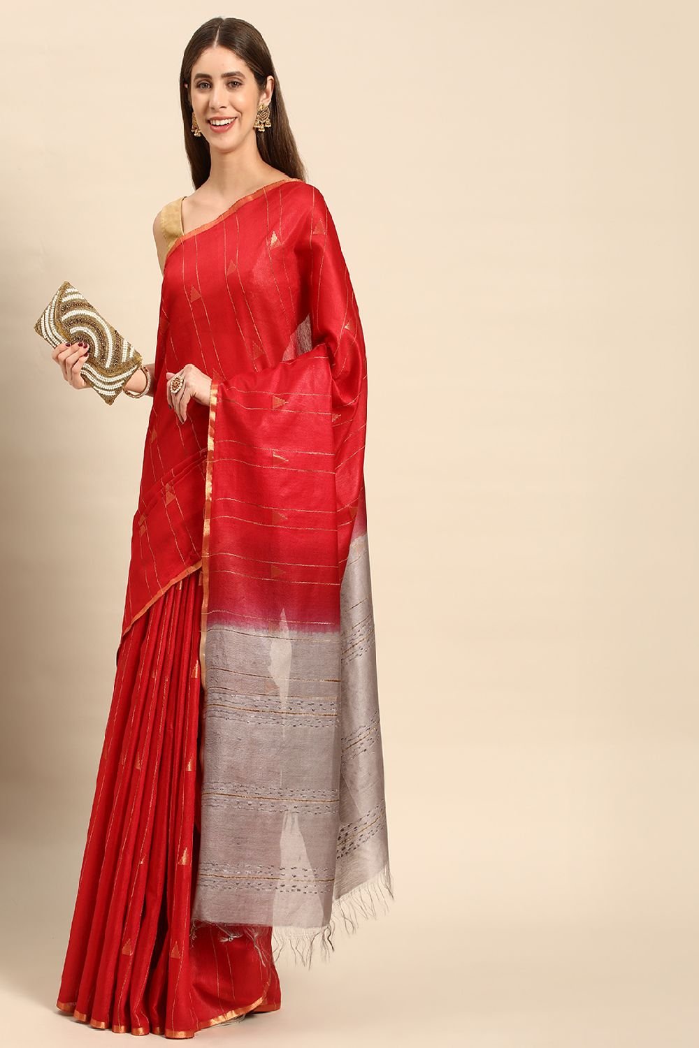 Red Silk Blend Saree