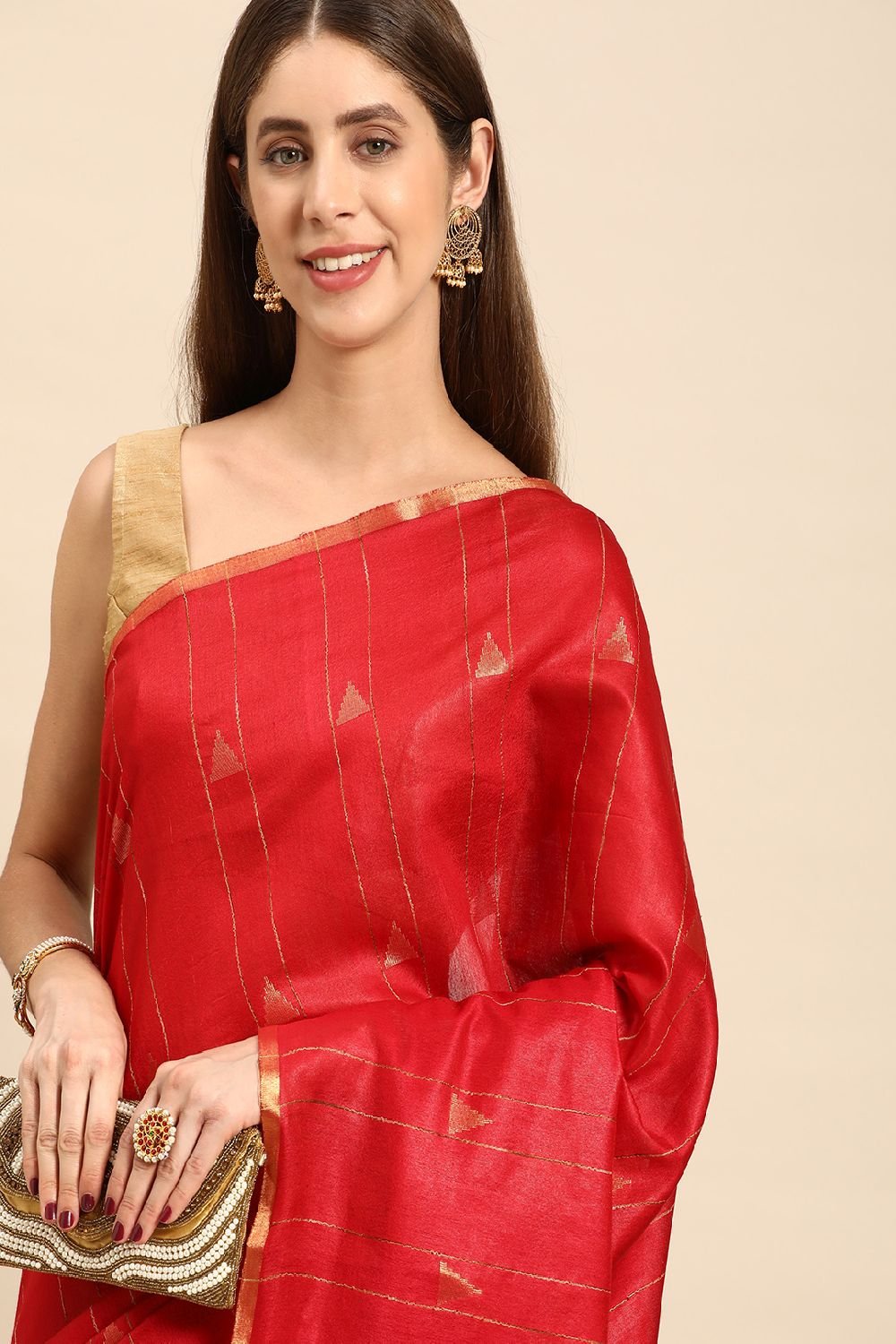 Red Silk Blend Saree