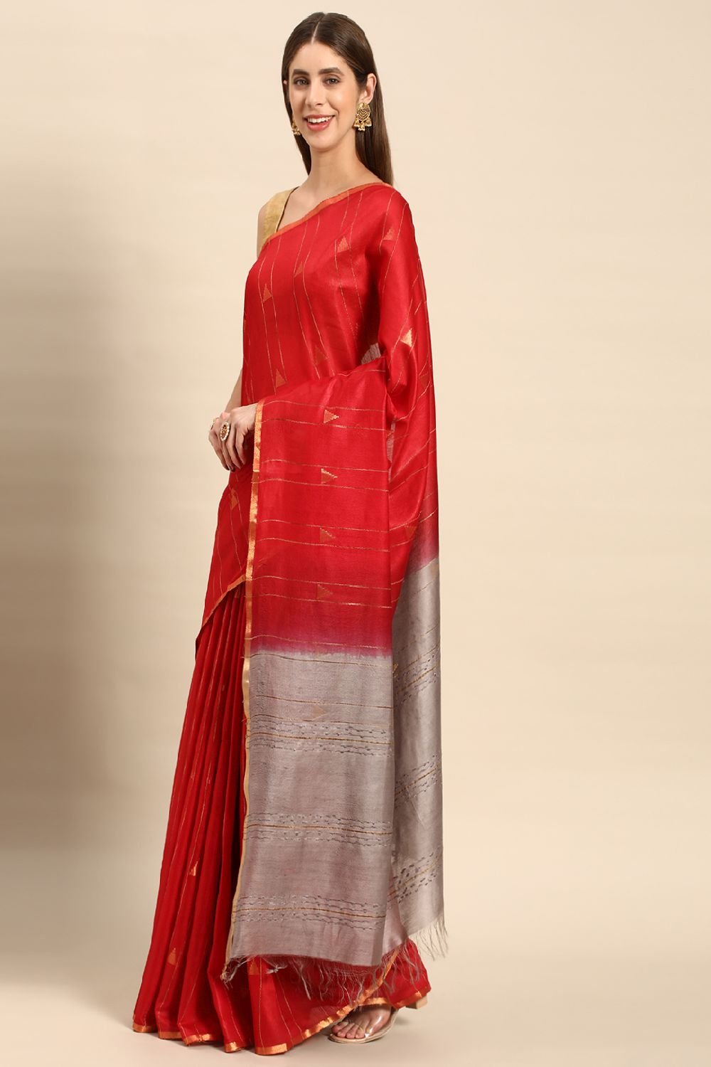 Red Silk Blend Saree