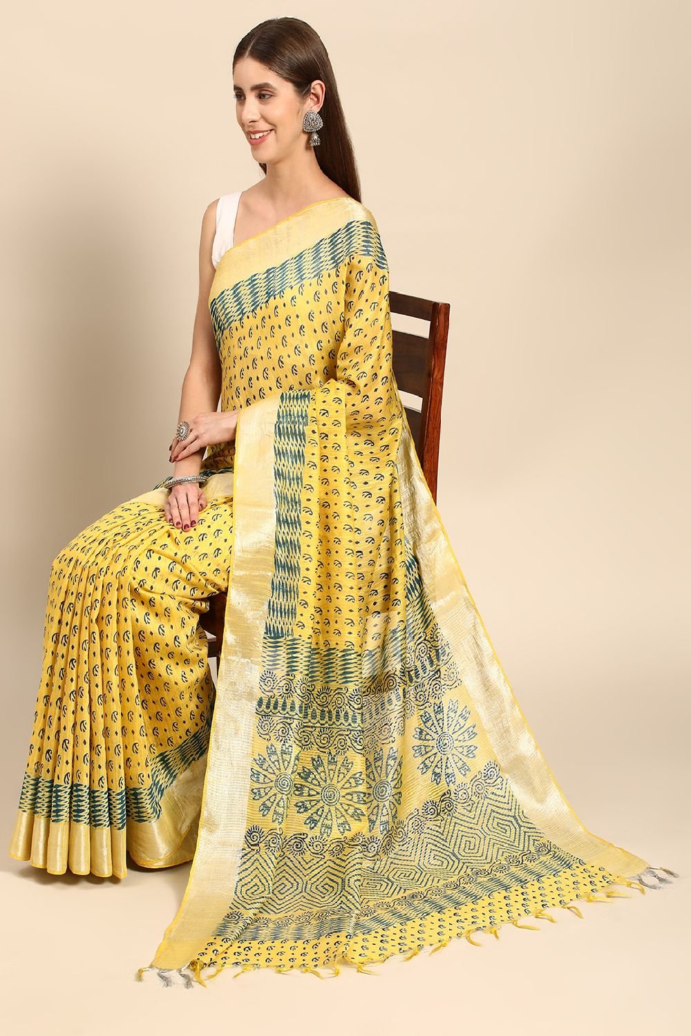 Yellow Silk Blend Saree