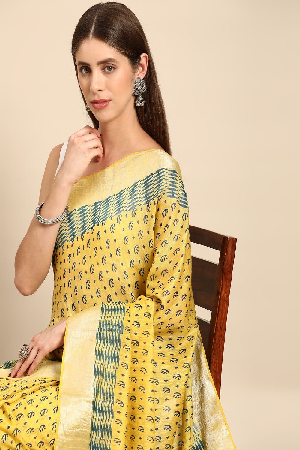 Yellow Silk Blend Saree