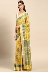 Yellow Silk Blend Saree