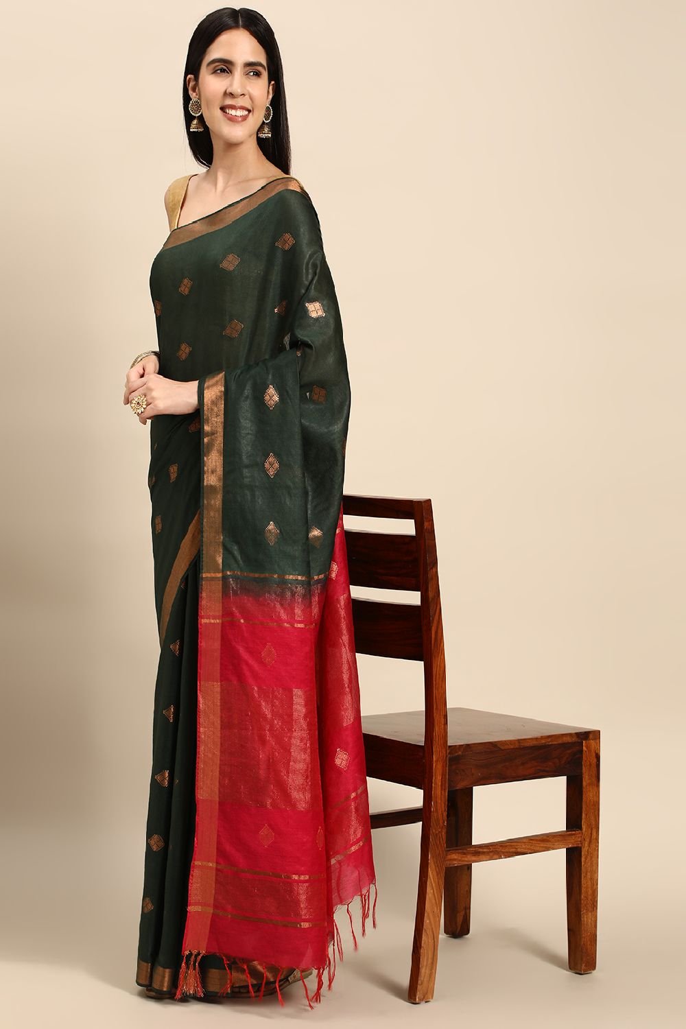 Green Silk Blend Saree