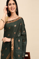 Green Silk Blend Saree