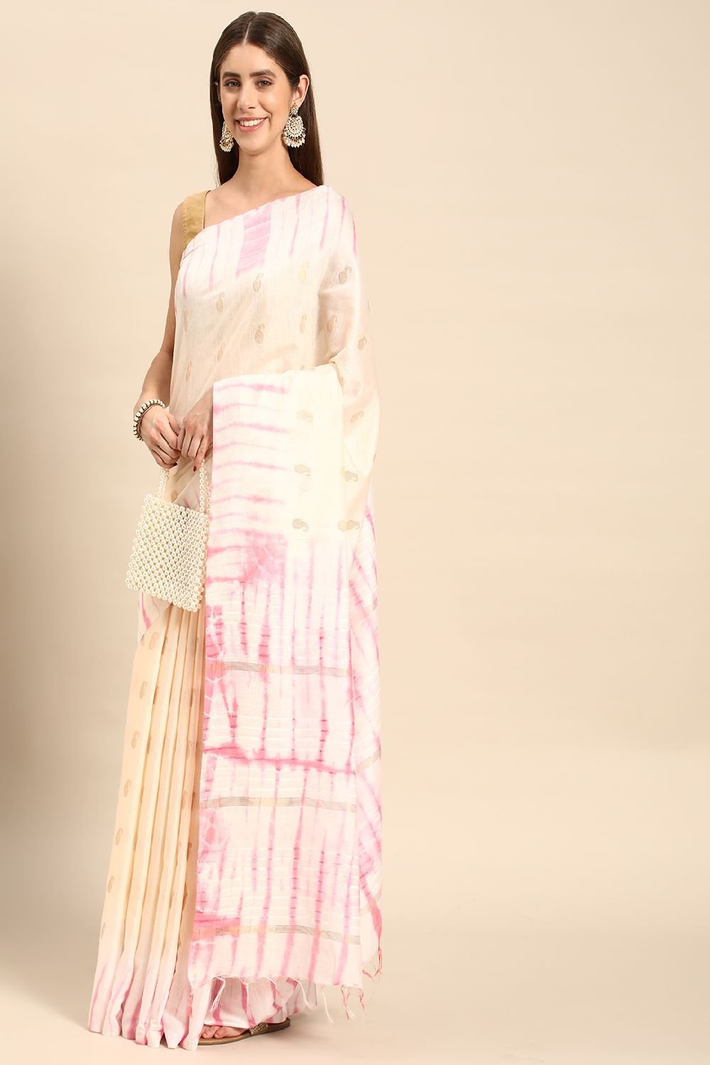 White Silk Blend Saree