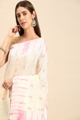 White Silk Blend Saree