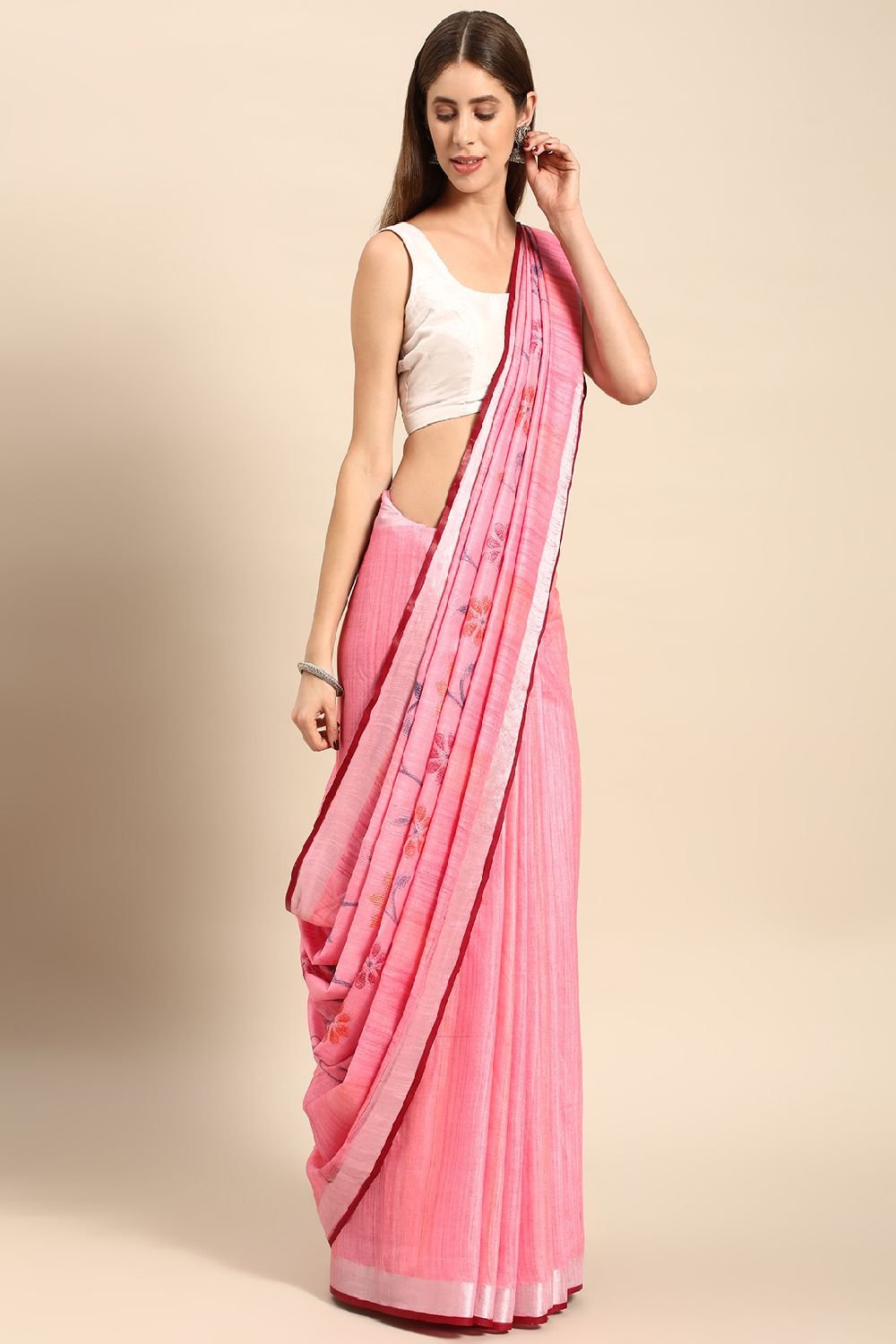 Pink Cotton Saree