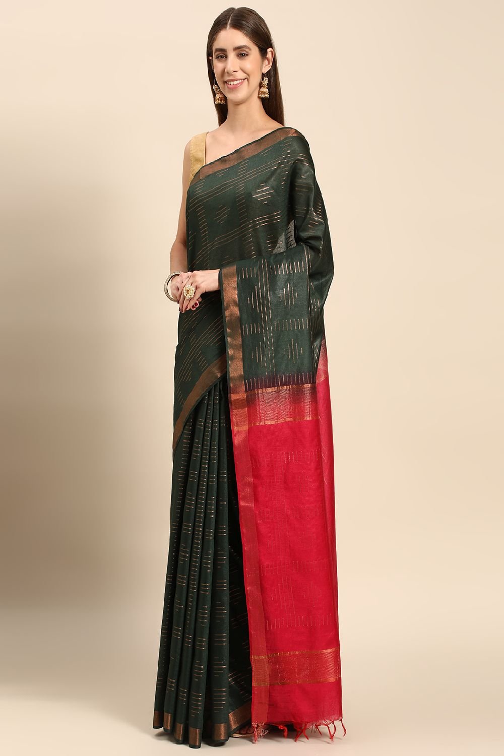 Green Silk Blend Saree