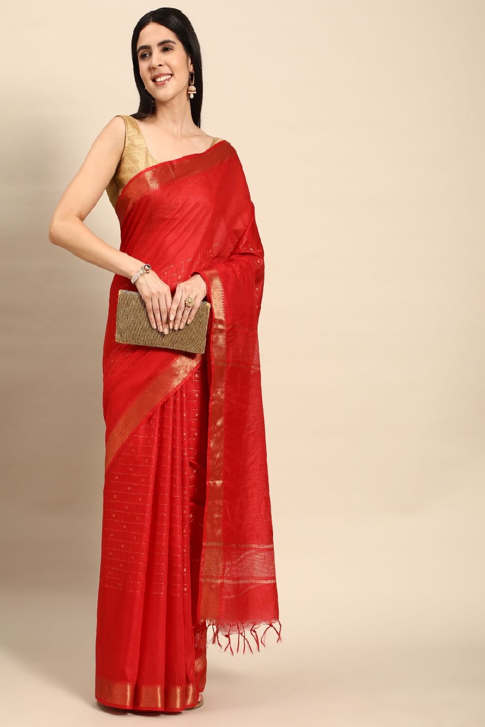 Red Silk Blend Saree