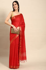 Red Silk Blend Saree