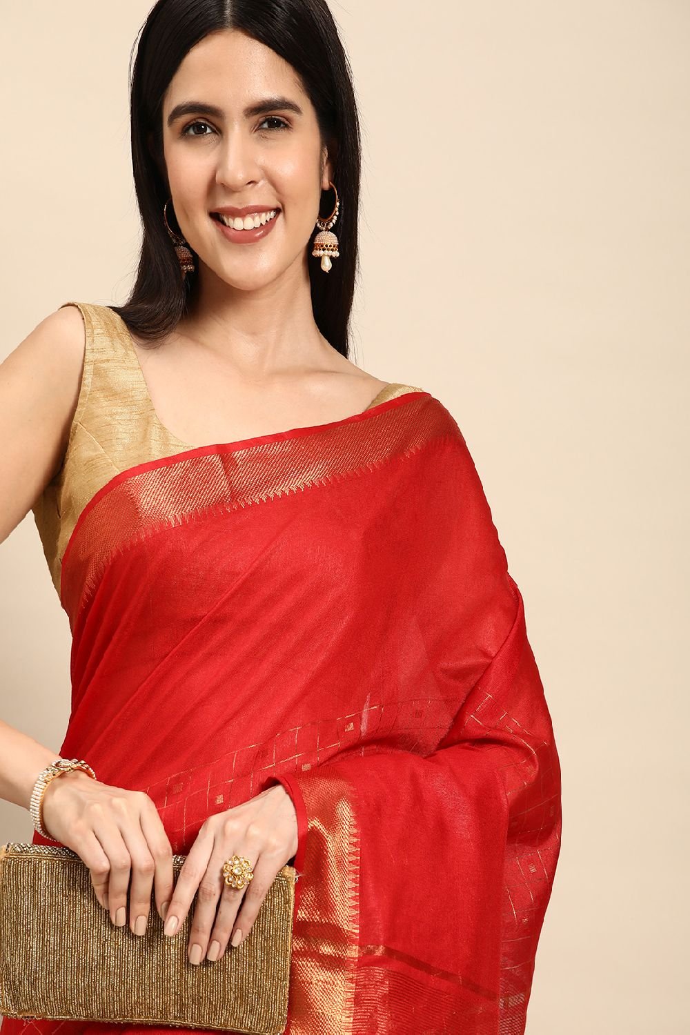 Red Silk Blend Saree