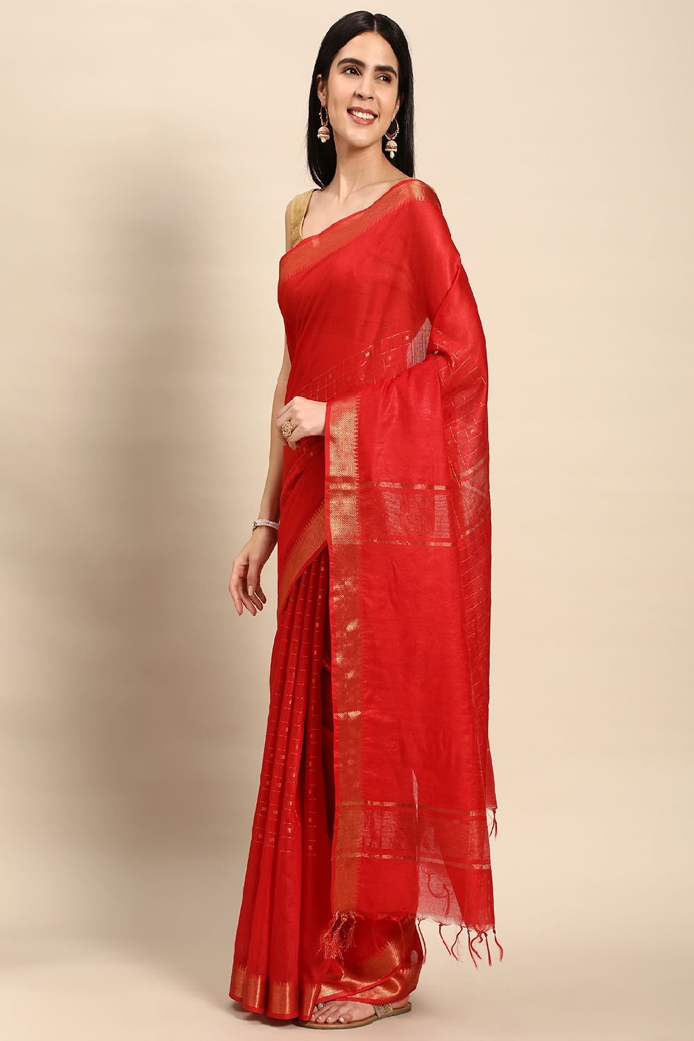 Red Silk Blend Saree