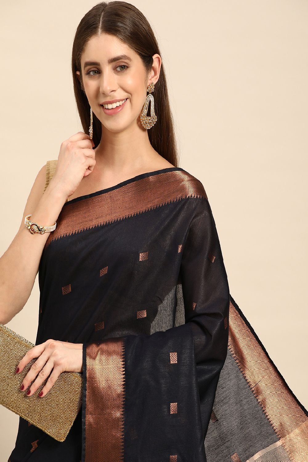 Navy Blue Silk Blend Saree