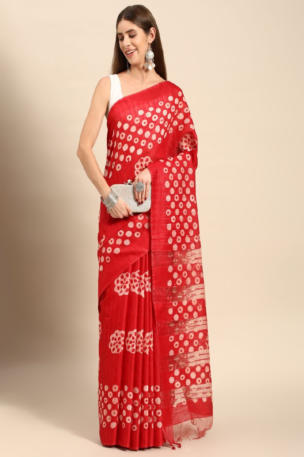 Red Silk Blend Saree