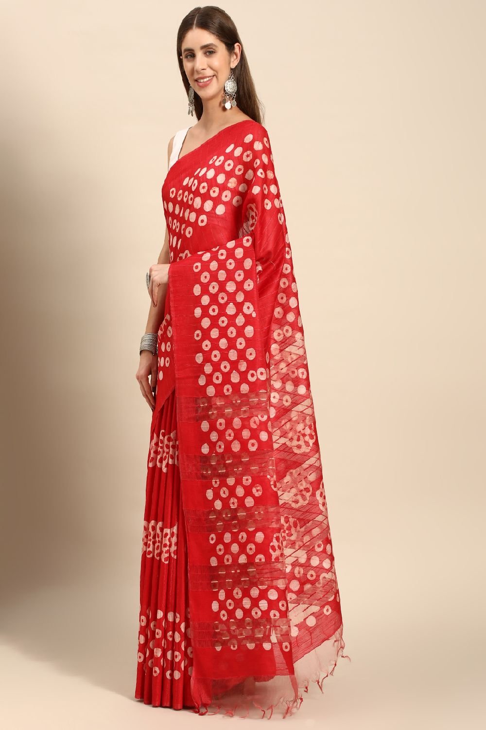 Red Silk Blend Saree