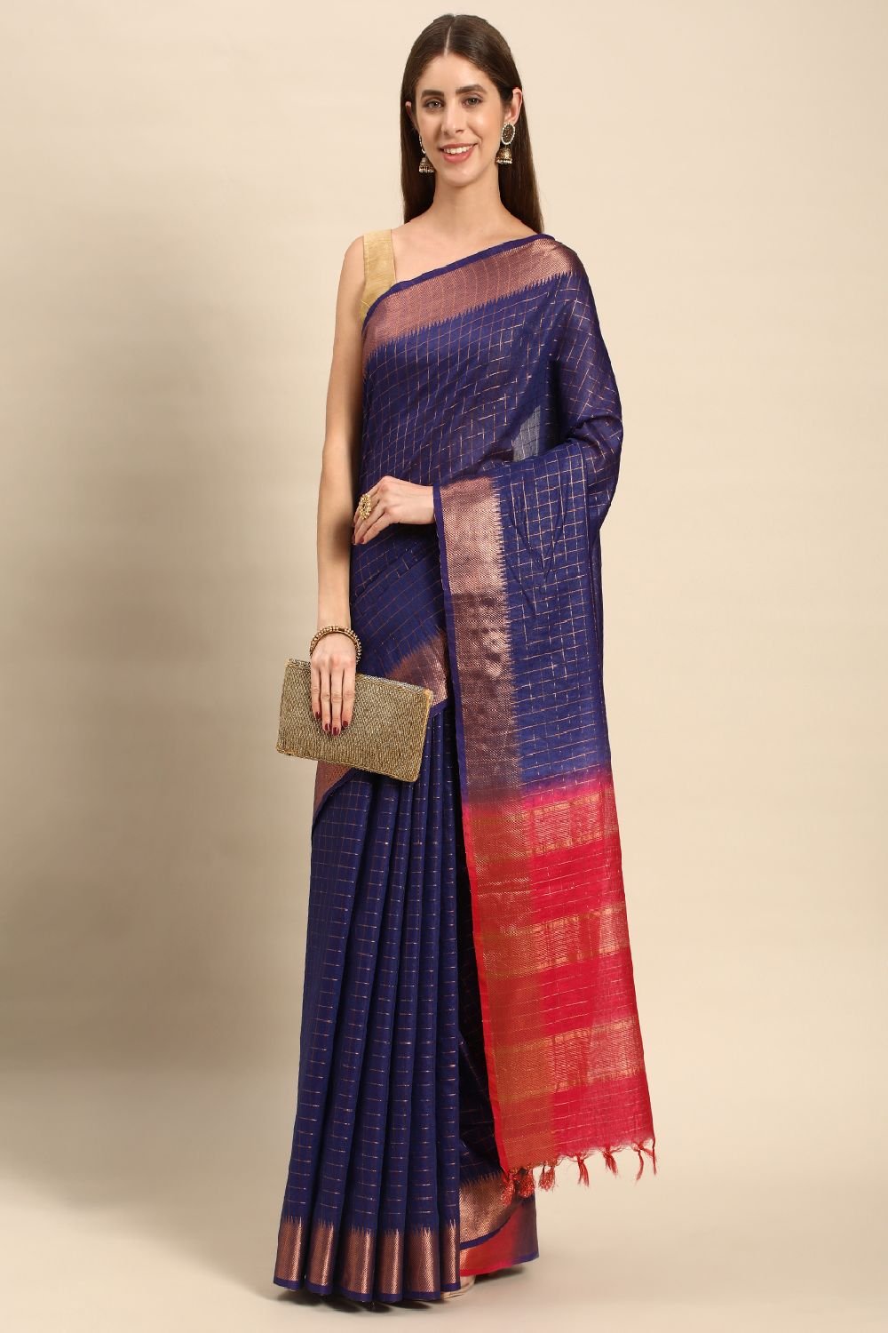 Navy Blue Silk Blend Saree