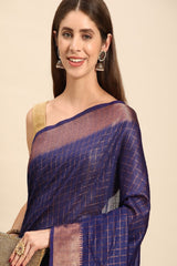 Navy Blue Silk Blend Saree