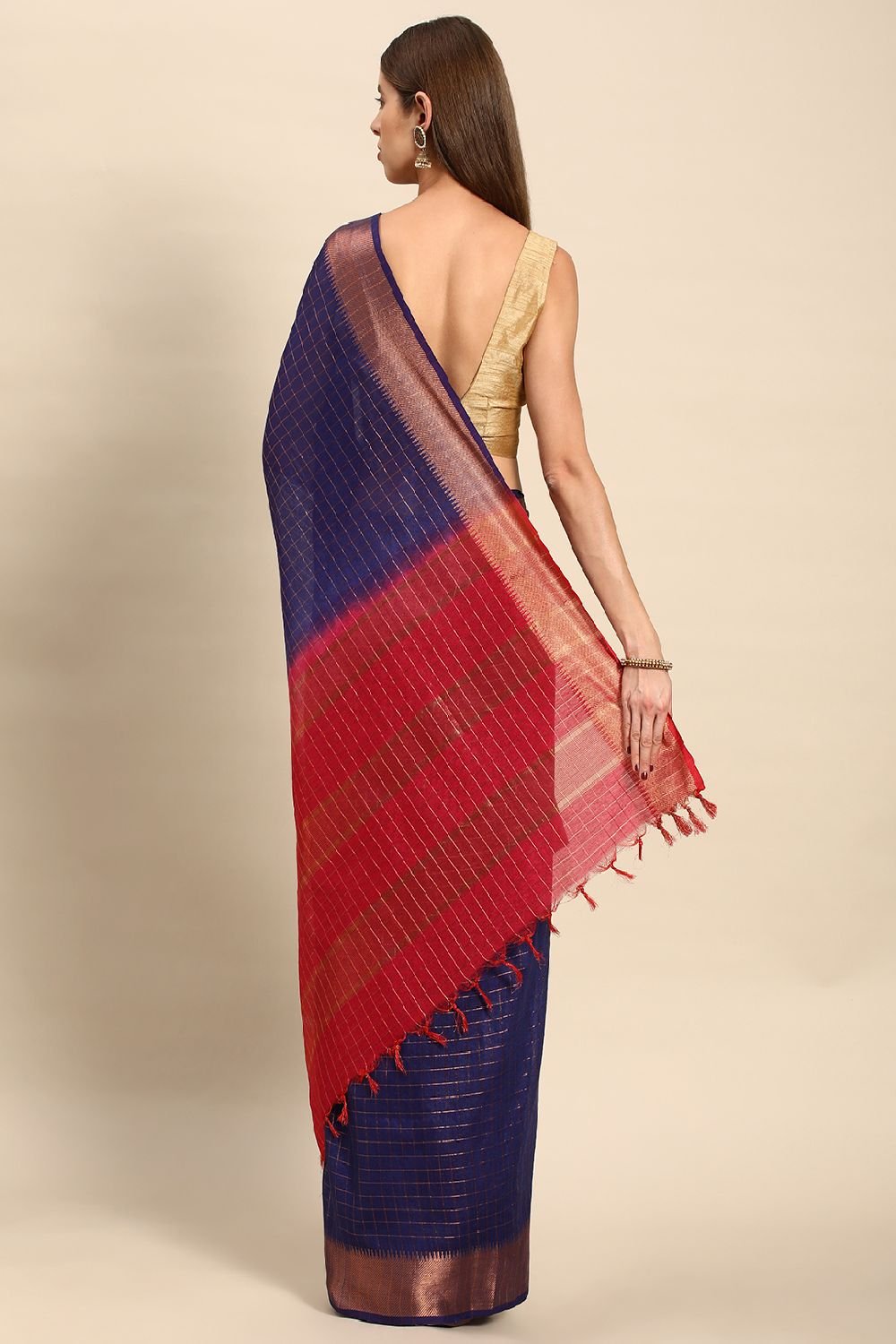 Navy Blue Silk Blend Saree