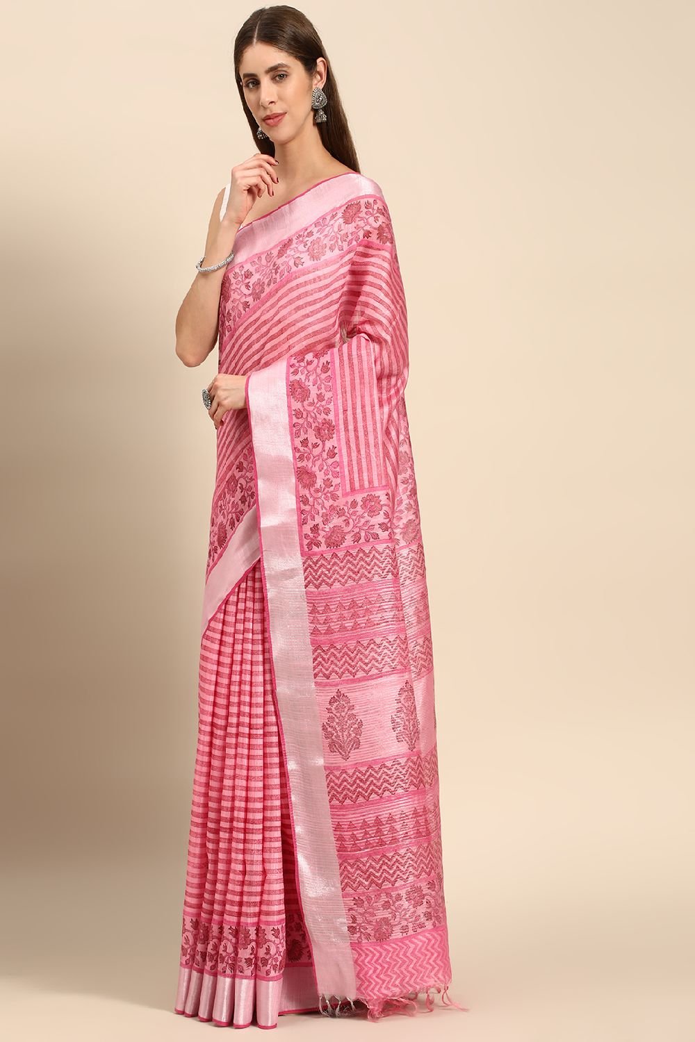 Pink Silk Blend Saree