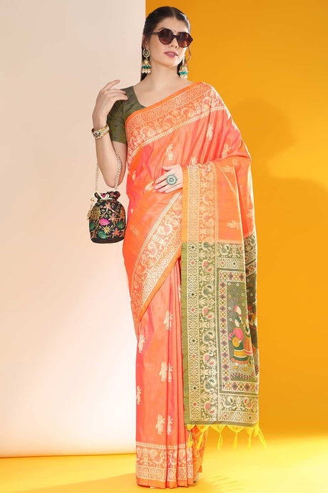 Orange Art Silk Weaving Saree