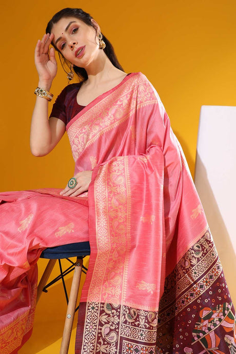 Pink Art Silk Weaving Saree