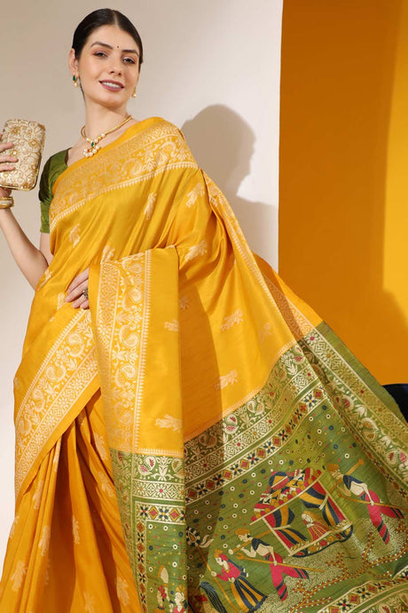 Yellow Art Silk Weaving Saree