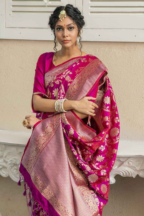 Pink Banarasi Katan Silk Zari Weaving Saree