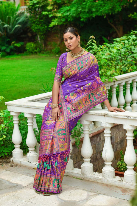 Purple Pashmina Silk Weaving Saree
