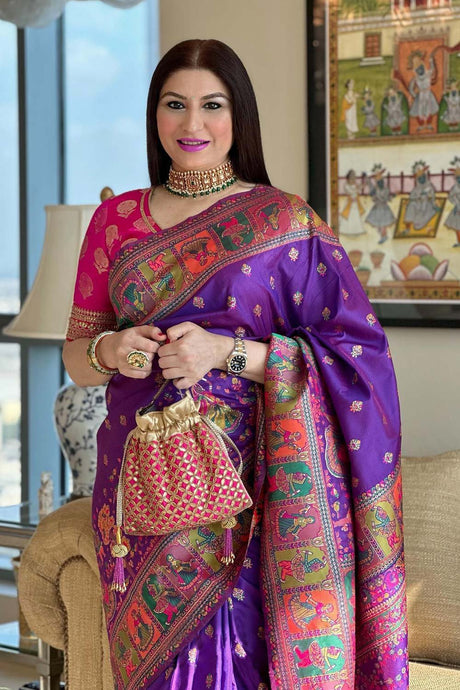 Purple Pashmina Silk Weaving Saree