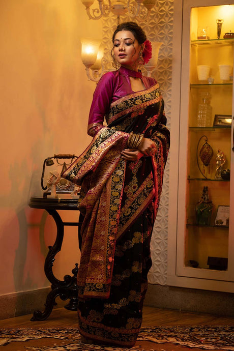 Black Banarasi Silk Weaving Saree