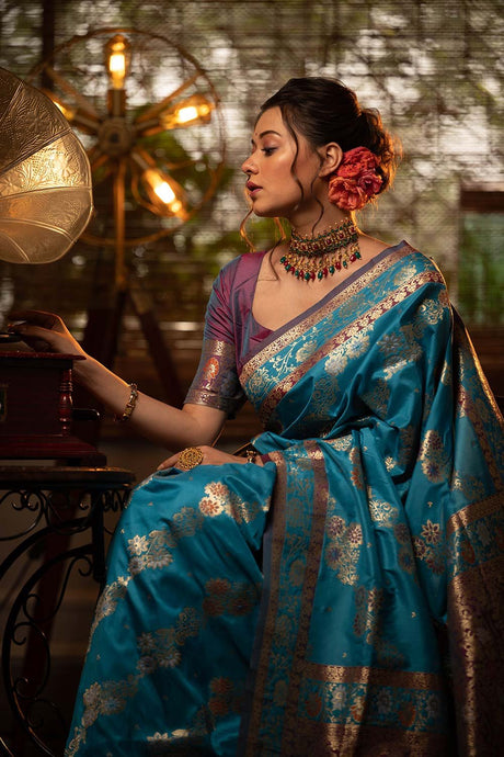 Sky Banarasi Silk Weaving Saree