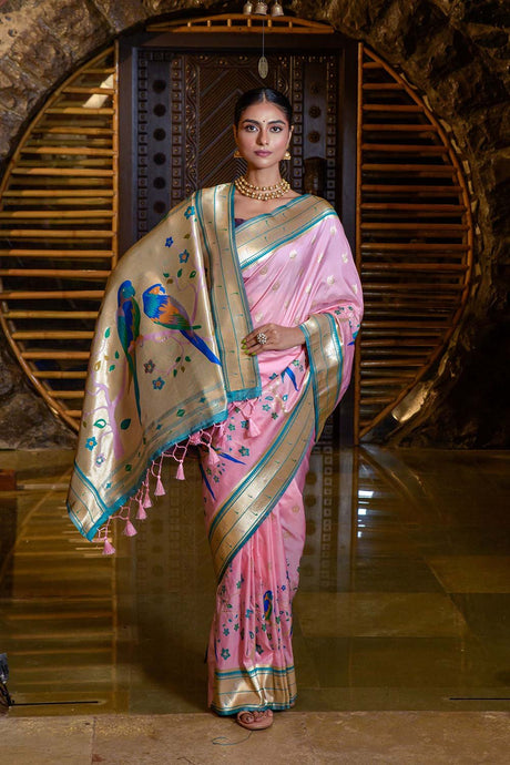 Baby Pink Banarasi Silk Zari Weaving Saree