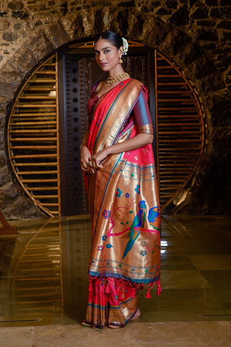 Pink Banarasi Silk Zari Weaving Saree