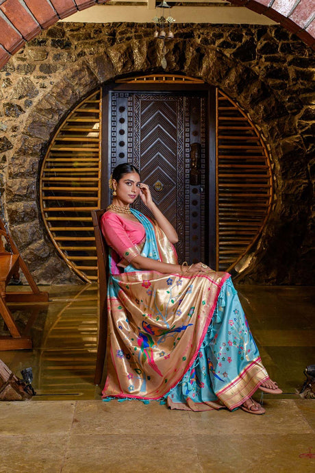 Firozi Banarasi Silk Zari Weaving Saree
