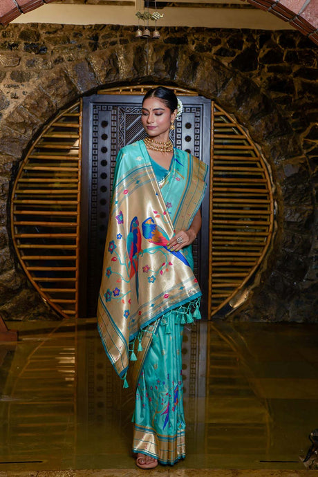 Sky Banarasi Silk Zari Weaving Saree